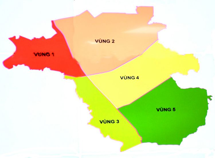 Bản đồ quy hoạch Long Thành chia thành các phân vùng khác nhau