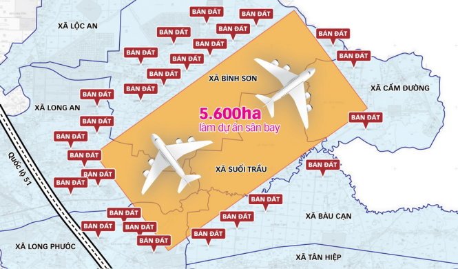 Khu vực xung quanh xuất hiện nhiều dự án bán đất sân bay Long Thành